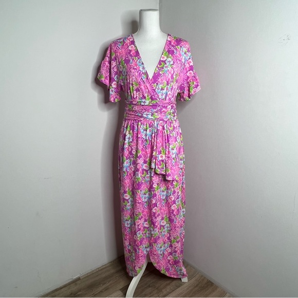 Lilly Pulitzer Anchorage Faux Wrap Floral Midi Dress Size M - Picture 6 of 13